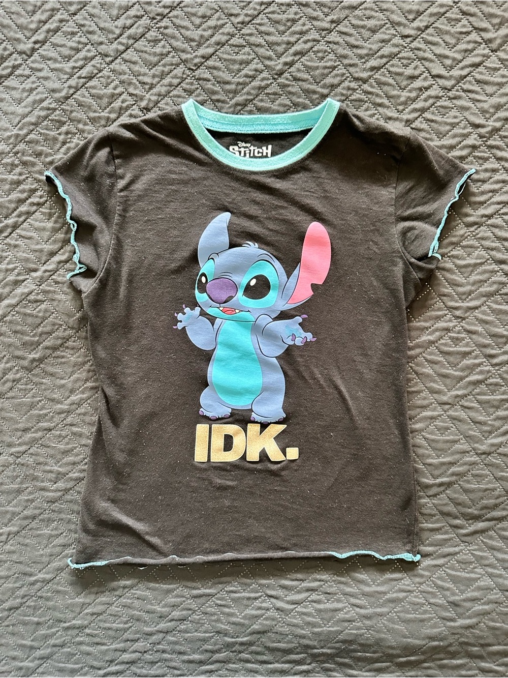 Disney Black Tee with Teal Stitch Graphic and Pink Accent